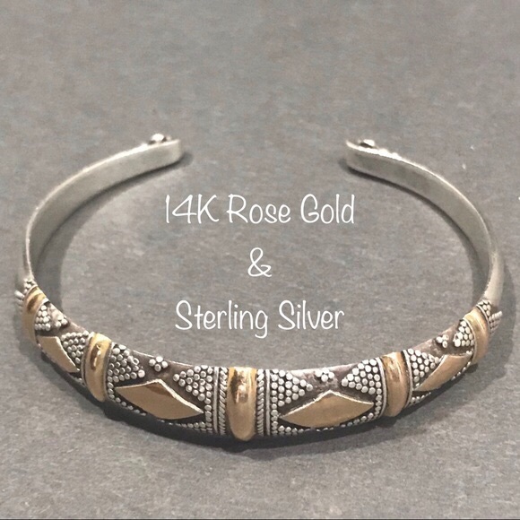 Designer Jewelry - 14K ROSE GOLD & STERLING BALI STYLE CUFF BRACELET